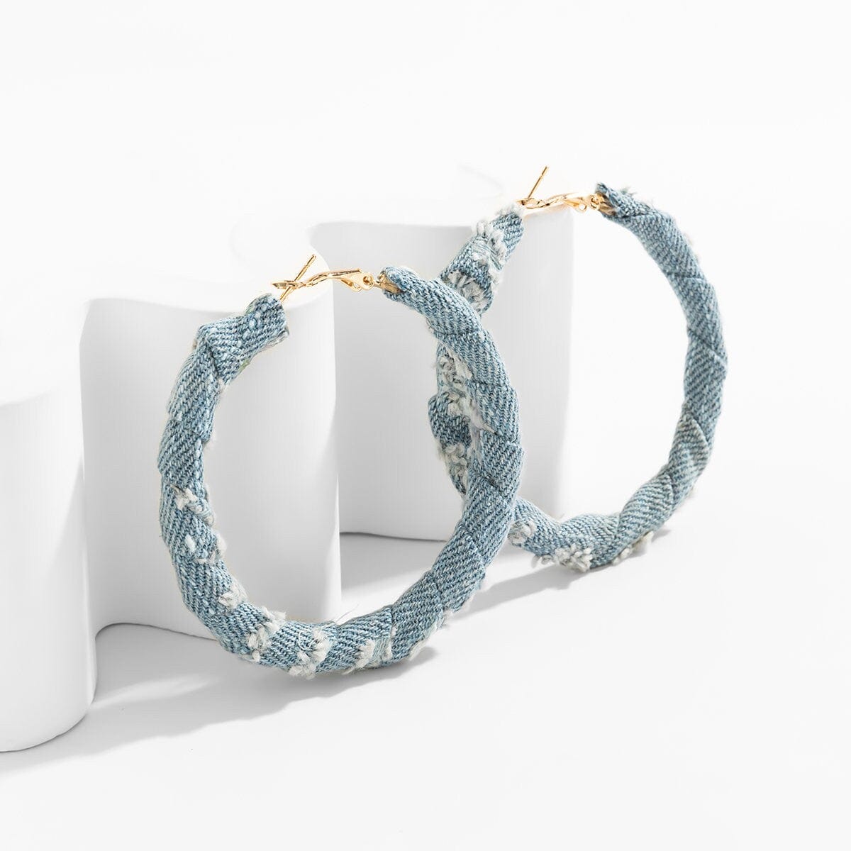 Geometric Denim Fabric Chunky Hoop Earrings