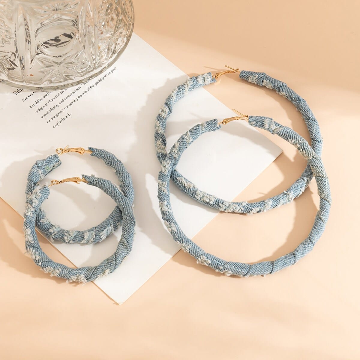 Geometric Denim Fabric Chunky Hoop Earrings