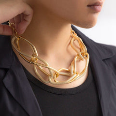 Geometric Gold Silver Plated Hammered Chunky Chain Choker Necklace