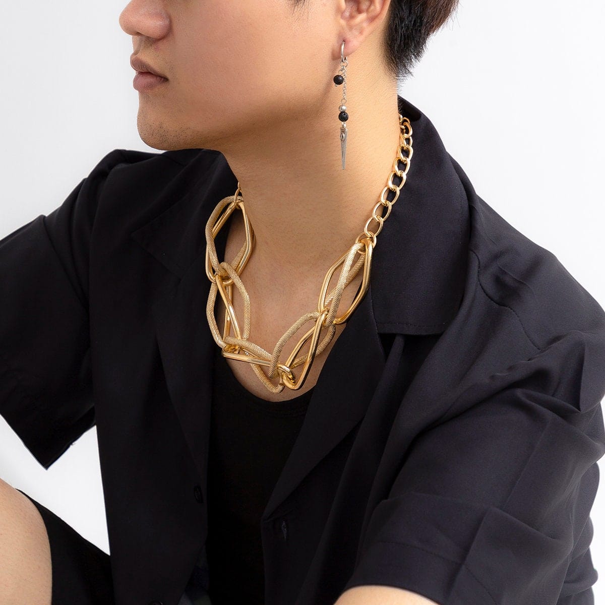 Geometric Gold Silver Plated Hammered Chunky Chain Choker Necklace