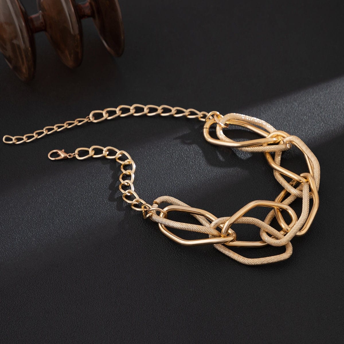 Geometric Gold Silver Plated Hammered Chunky Chain Choker Necklace