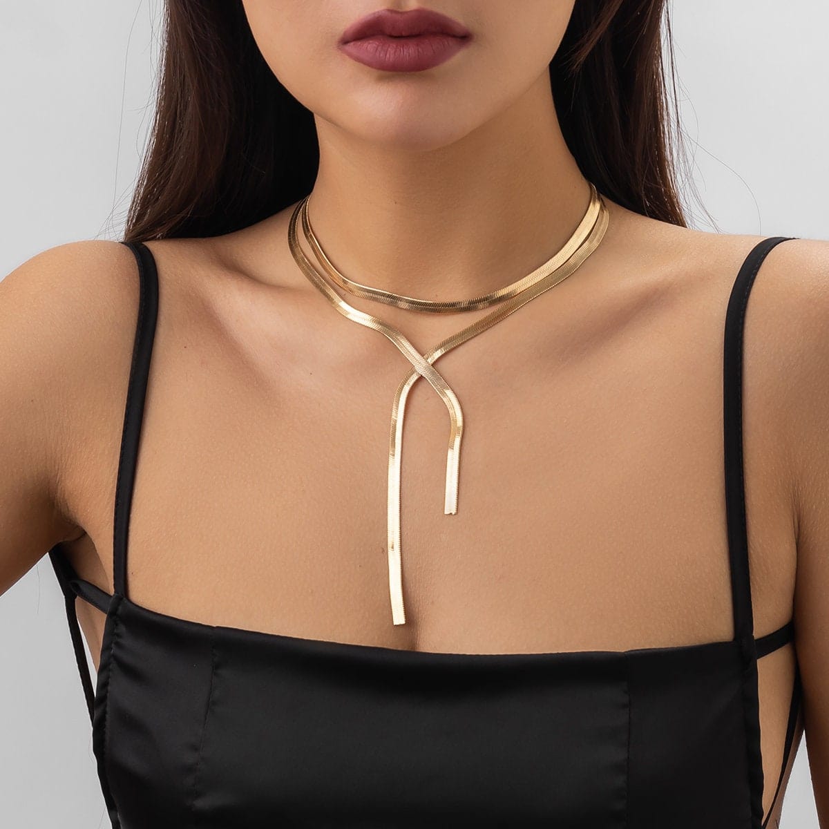 Geometric Layered Herringbone Chain Y Necklace