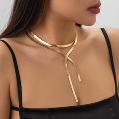 Geometric Layered Herringbone Chain Y Necklace