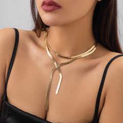 Geometric Layered Herringbone Chain Y Necklace