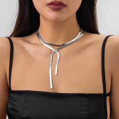 Geometric Layered Herringbone Chain Y Necklace