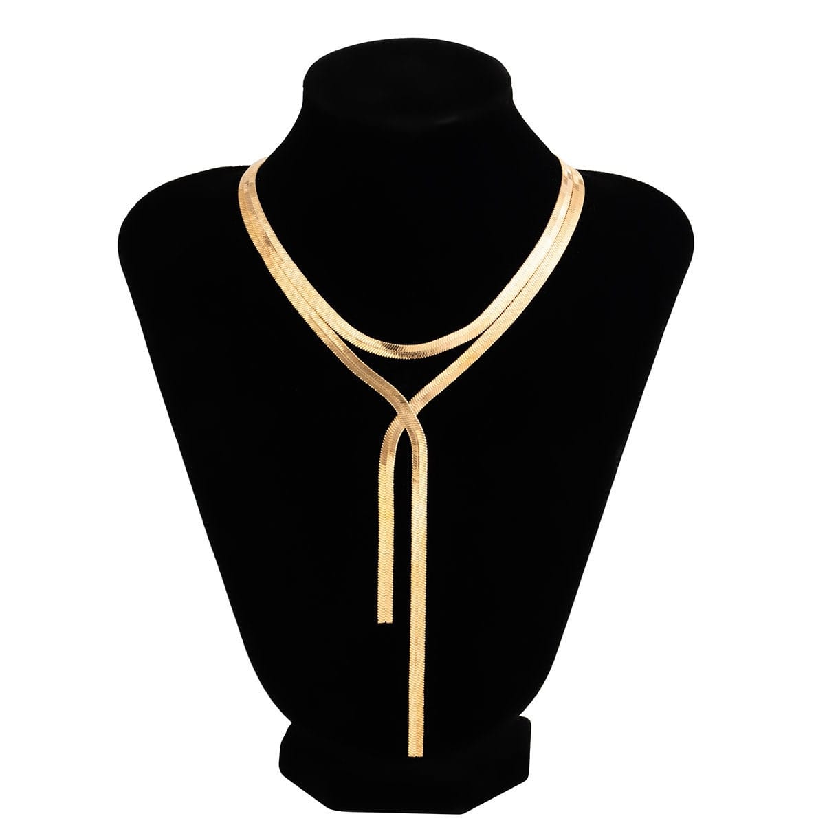 Geometric Layered Herringbone Chain Y Necklace