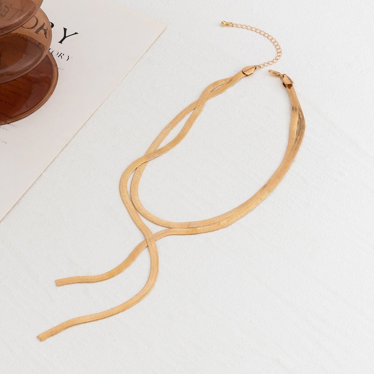 Geometric Layered Herringbone Chain Y Necklace