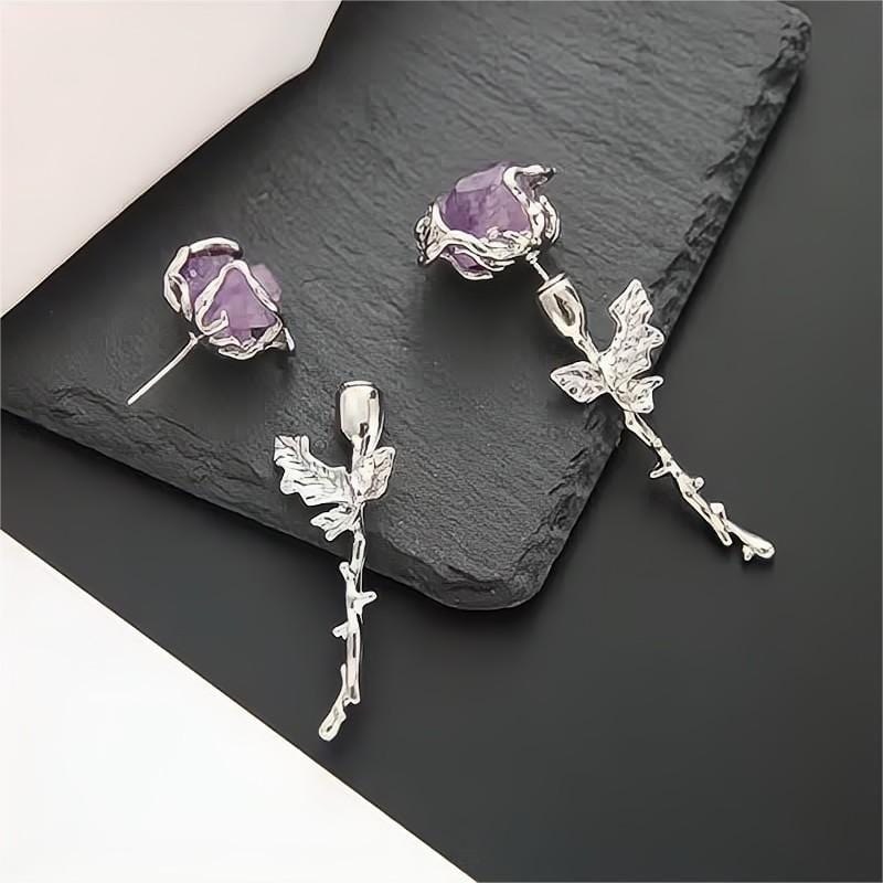 Geometric Purple Agate Rose Earrings