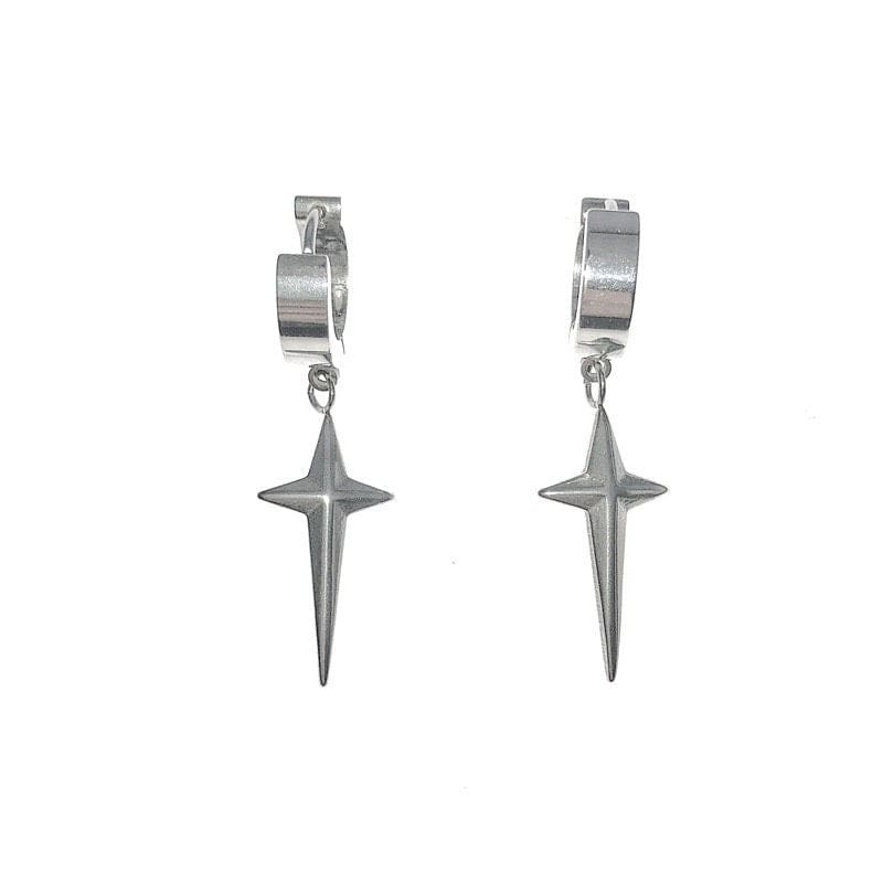 Geometric Titanium Steel Polar Star Ear Cuff Clip On Huggie Hoop Dangle Earrings