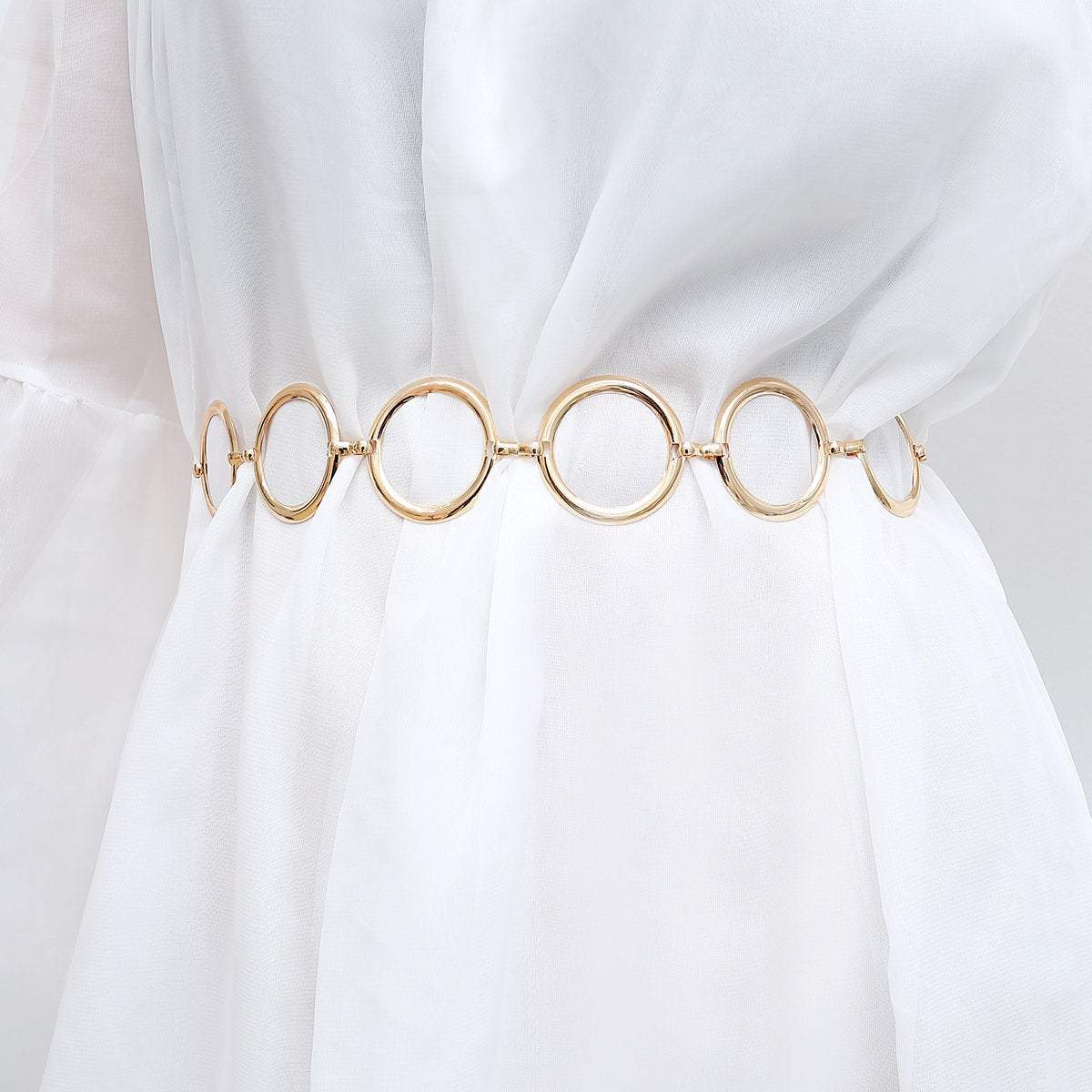 Geometrical O Ring Shape Waist Belt - Chic Gold Tone Body Chain - Elegent Minimalist Big Ring Belly Chain