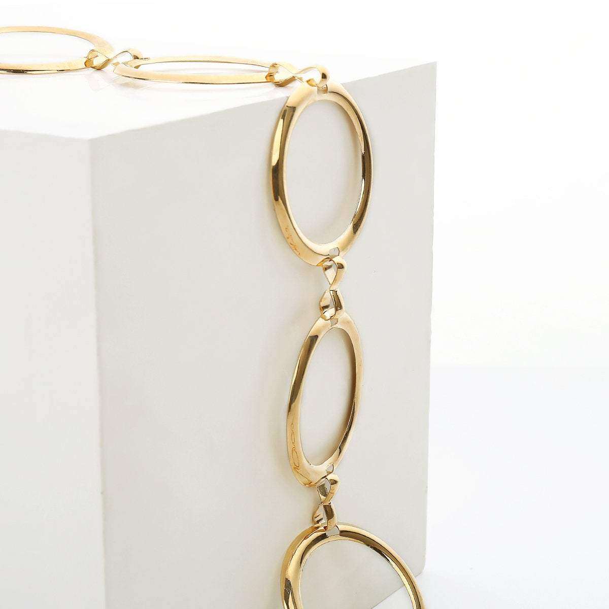 Geometrical O Ring Shape Waist Belt - Chic Gold Tone Body Chain - Elegent Minimalist Big Ring Belly Chain