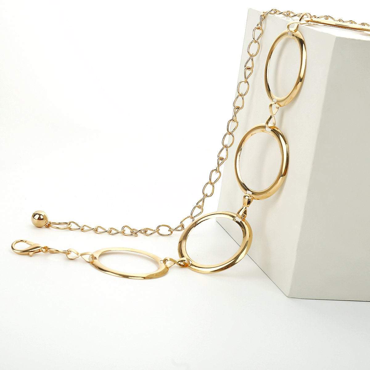 Geometrical O Ring Shape Waist Belt - Chic Gold Tone Body Chain - Elegent Minimalist Big Ring Belly Chain