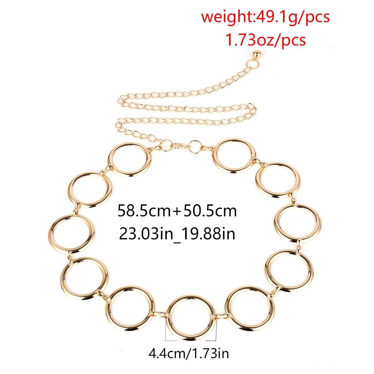 Geometrical O Ring Shape Waist Belt - Chic Gold Tone Body Chain - Elegent Minimalist Big Ring Belly Chain