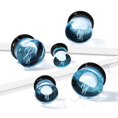 Glass Floating Jellyfish Double Flared Ear Plugs