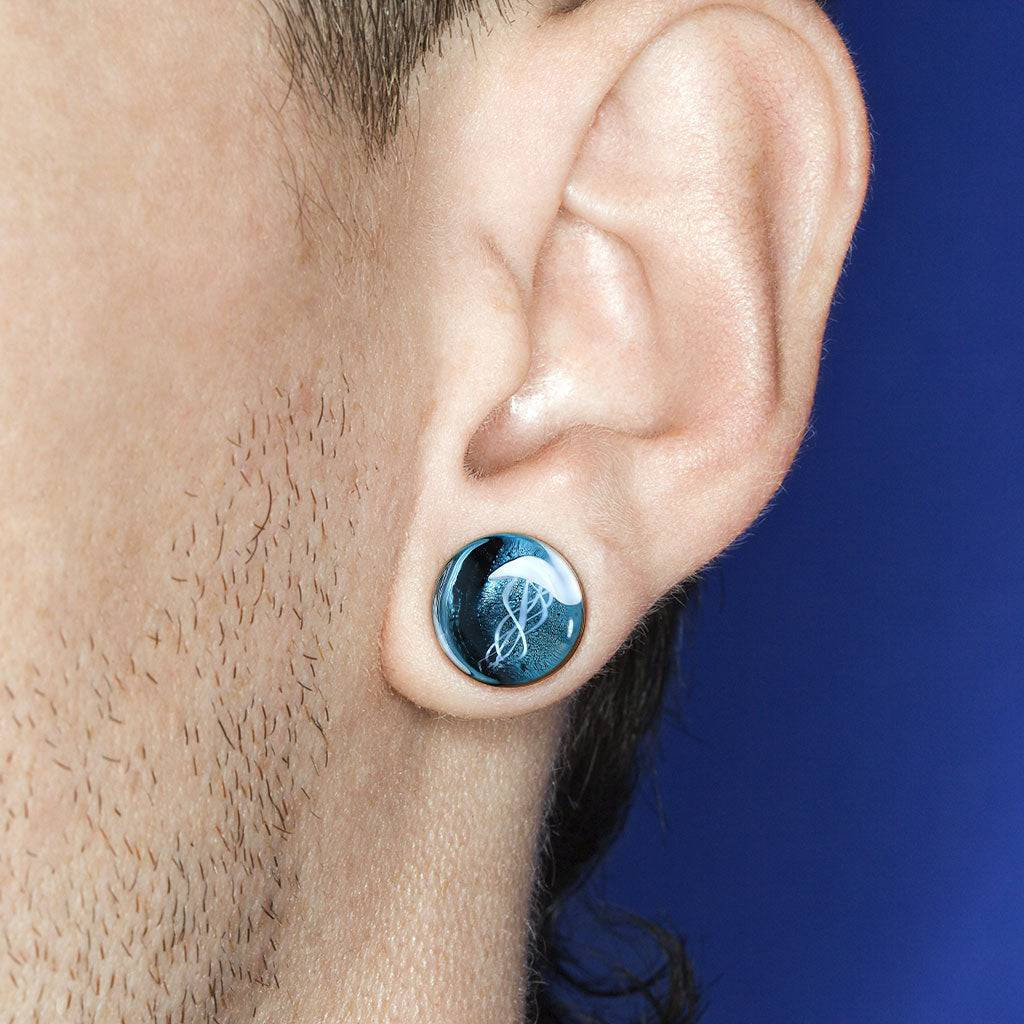 Glass Floating Jellyfish Double Flared Ear Plugs