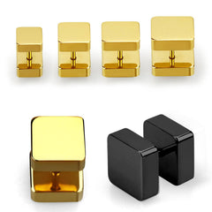 Gold / Black Surgical Steel Square Screw On Fake Plug Earrings