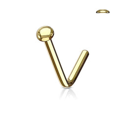 Gold IP 316L Surgical Steel L Shape Flat Top Nose Stud