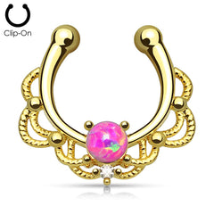 Gold Plated Fake "faux" Synthetic Opal Center Lace Septum Ring