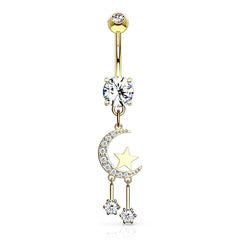 Bauchnabelpiercing aus vergoldetem Chirurgenstahl mit Halbmond und Stern