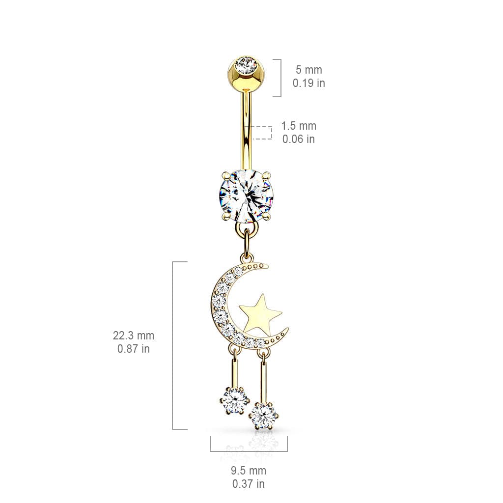 Bauchnabelpiercing aus vergoldetem Chirurgenstahl mit Halbmond und Stern