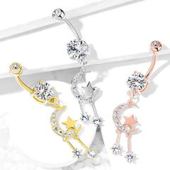 Bauchnabelpiercing aus vergoldetem Chirurgenstahl mit Halbmond und Stern
