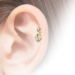 Gold Plated Surgical Steel Heart CZ Dangle Cartilage Ring