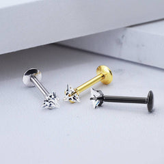 Labret aus Chirurgenstahl, dreieckig, vergoldet, mit weißen Zirkoniasteinen, Innengewinde