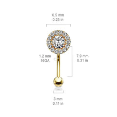 Gold Plated Surgical Steel White CZ Gem Cluster Curved Barbell