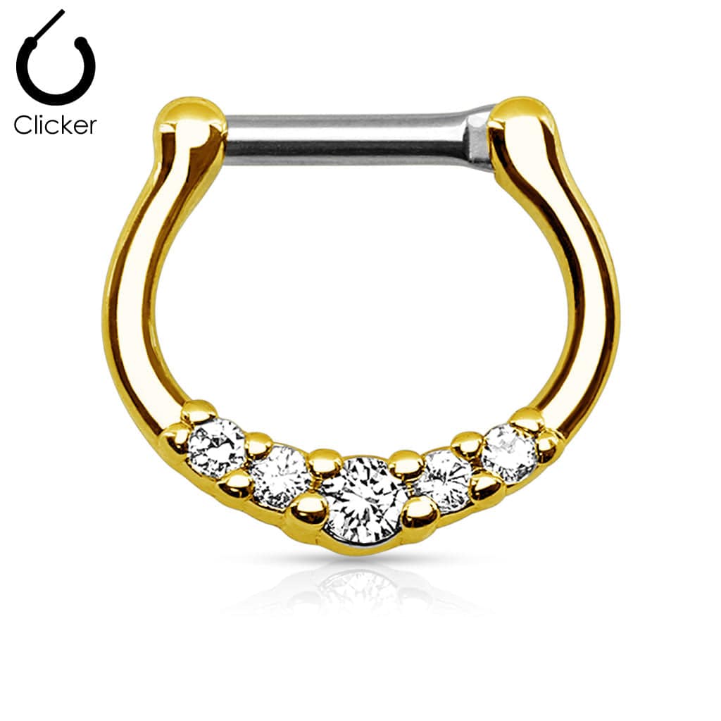 Septumring mit 5 Zinken, PVD-Beschichtung, weißer Zirkonia, Chirurgenstahl, Clicker