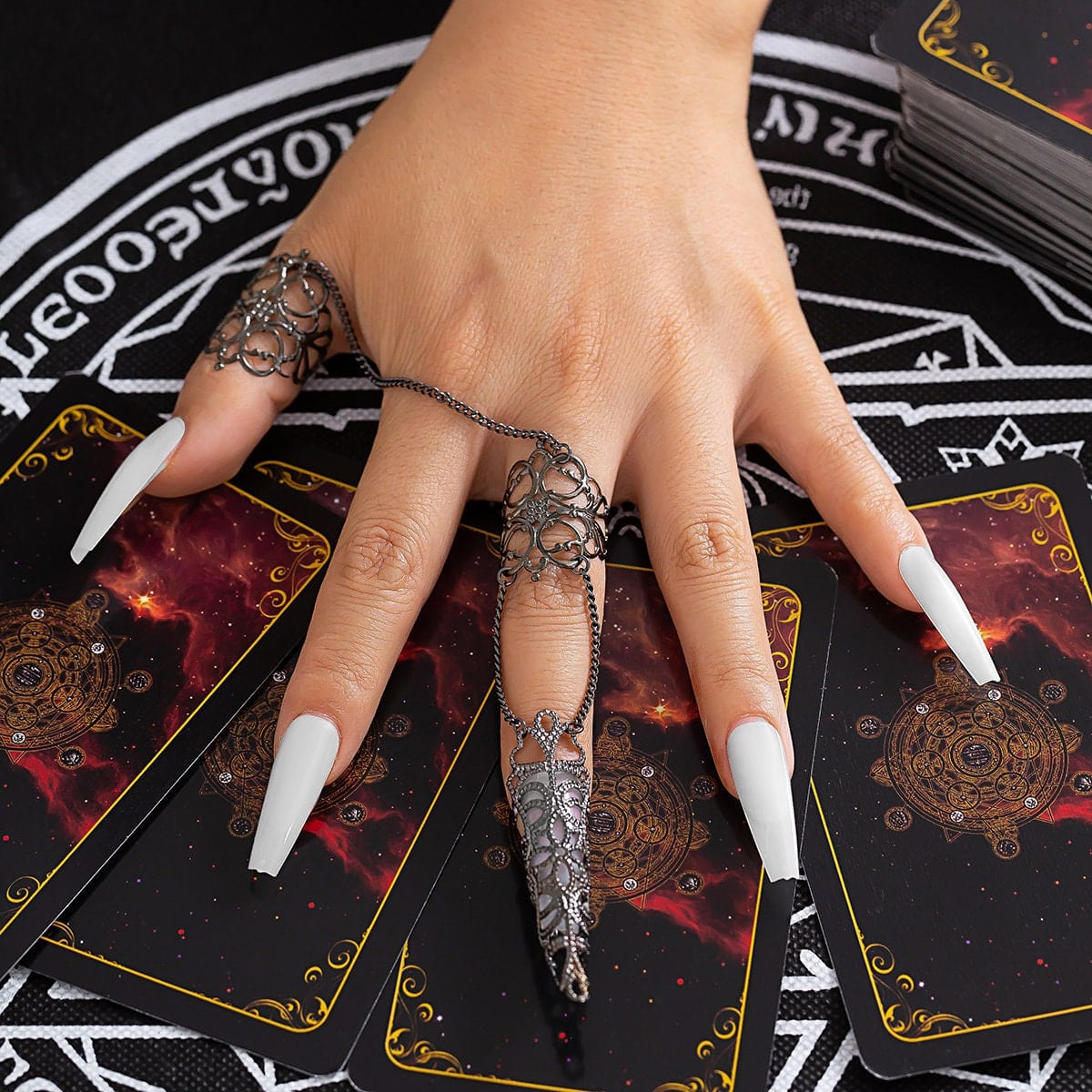 Gothic Dark Nail Fingers Hand Armor Nails Claws Finger Chain Rings