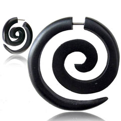 Hand Carved Black Narra Wood Tribal Fake Super Ear Spiral