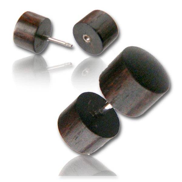 Hand Carved Brown Narra Wood Surgical Steel Screw On Fake Cheater Plugs Earrings