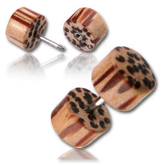 Hand Carved Coconut Wood Screw On Fake Cheater Plugs Earrings