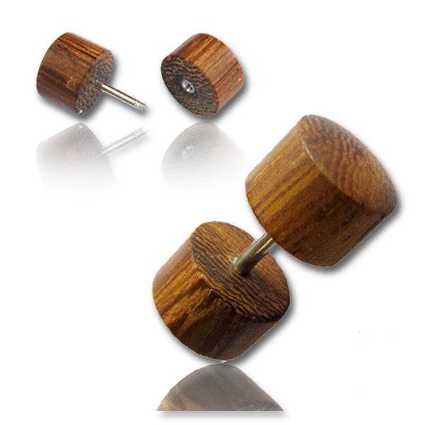 Hand Carved Siamea Wood Screw On Fake Cheater Plugs Earrings
