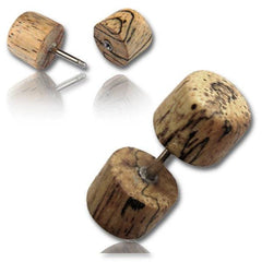Hand Carved Tamarind Wood Screw On Fake Cheater Plugs Earrings