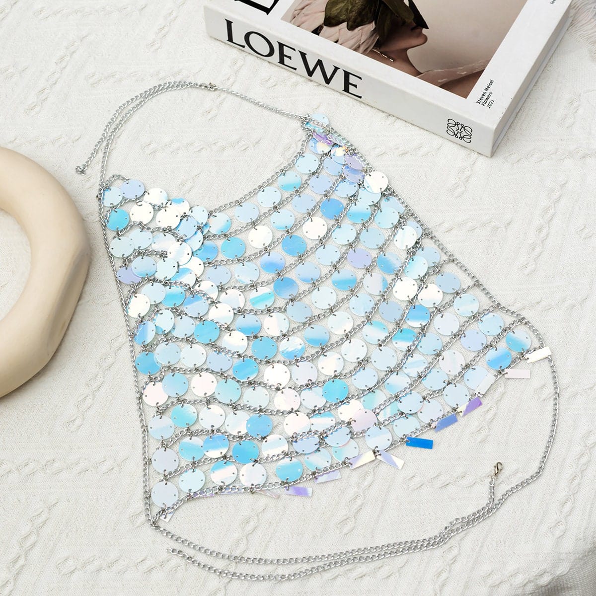 Handmade Backless Colorful Sequins Body Chain Bra