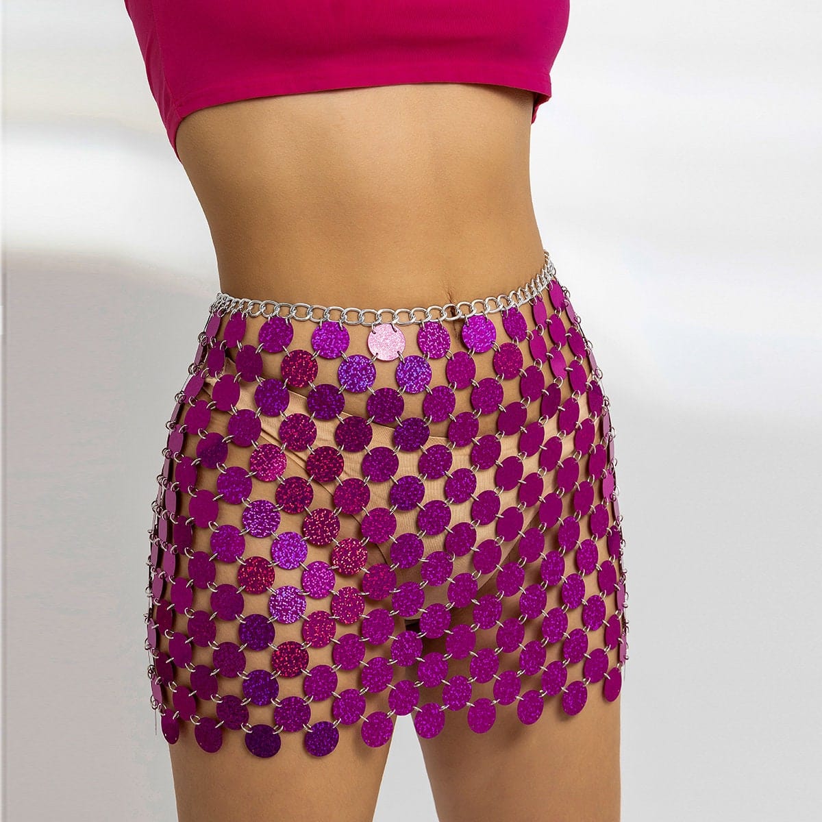 Handmade Colorful Sequins Patchwork Strappy Nightclub Party Mini Skirt