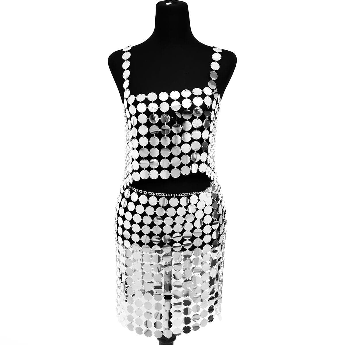 Handmade Glitter Mirror Sequins Patchwork Strappy Nightclub Split Skirt