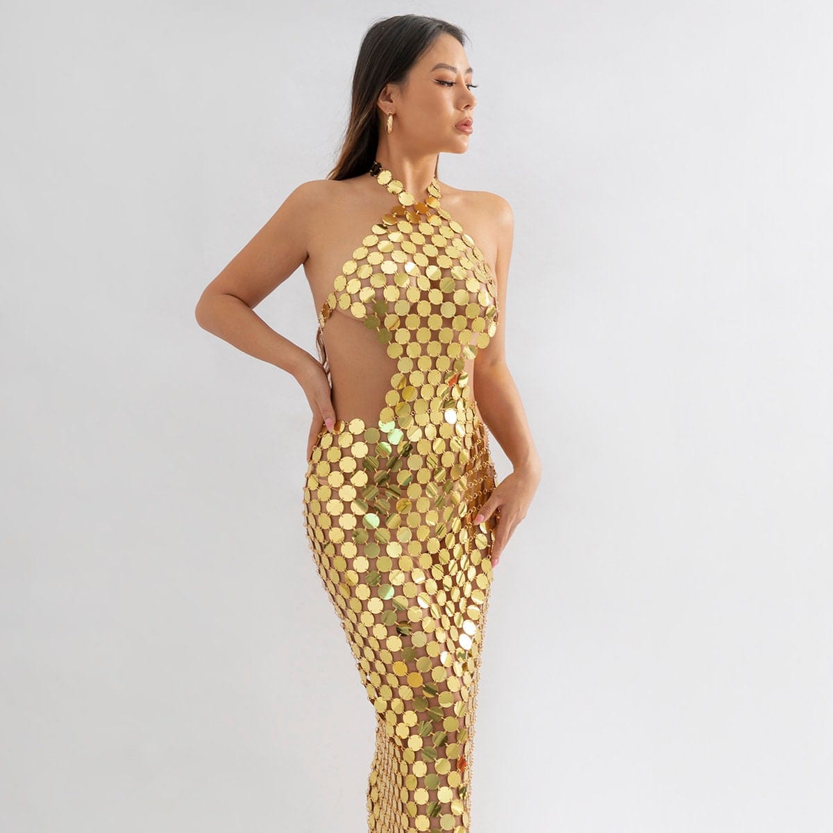 Handmade Gold Silver Rose Red Glitter Strappy Mirror Sequin Dress