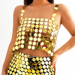 Handmade Gold Silver Tone Mirror Sequins Party Tank Top