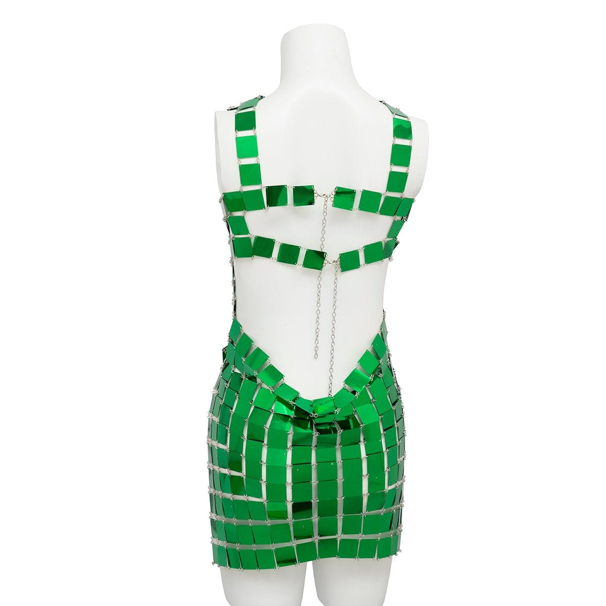 Handmade Green Square Sequins Patchwork Rave Party Mini Dress