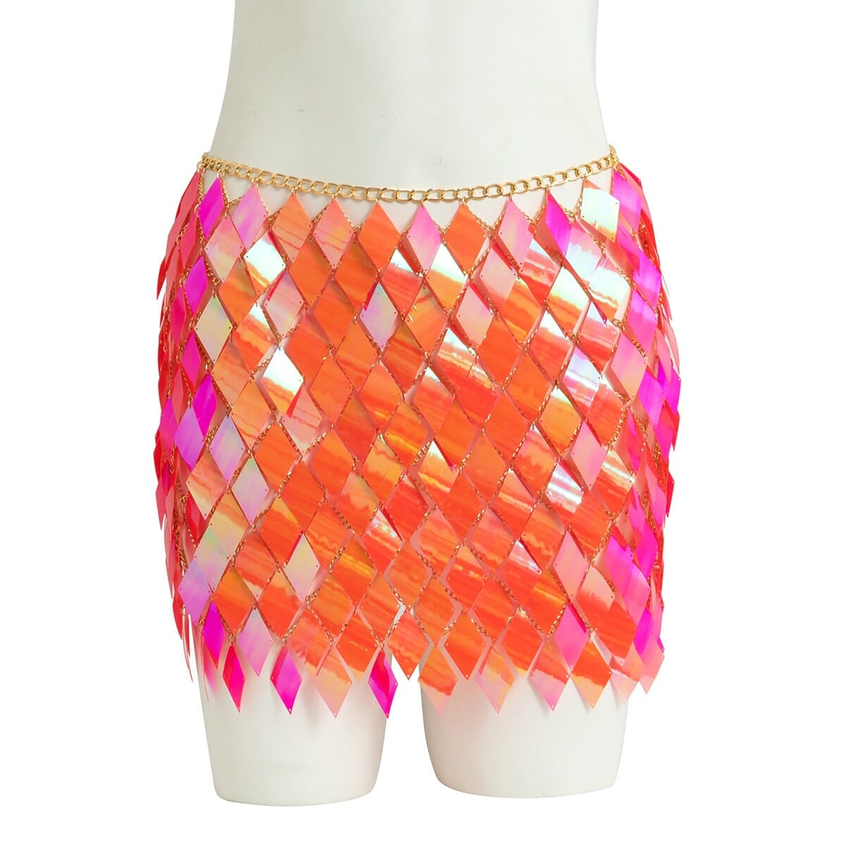 Handmade Orange Rhombic Sequins Patchwork Strappy Nightclub Party Skirt