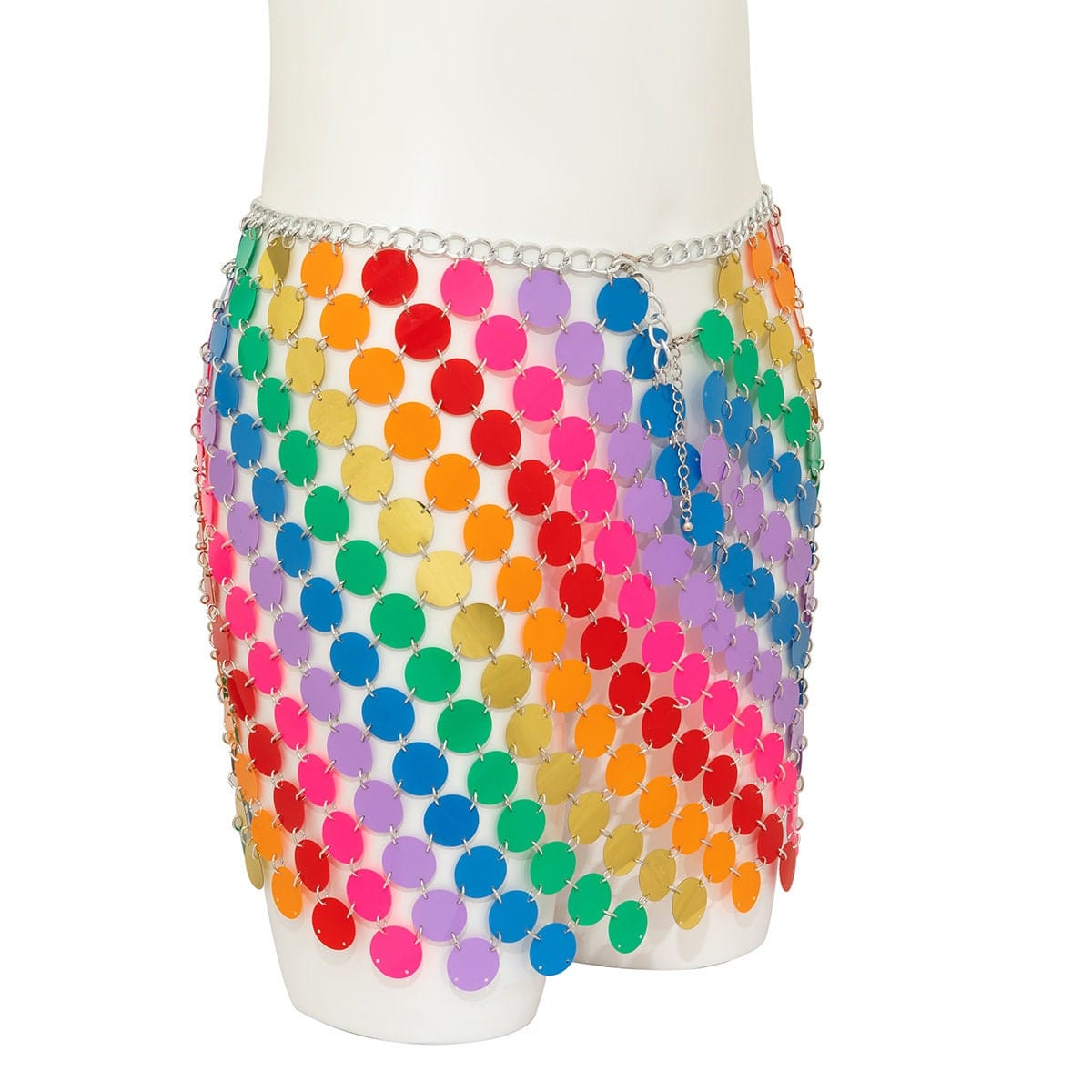 Handmade Rainbow Squamous Glitter Sequins Patchwork Strappy Nightclub Party Skirt