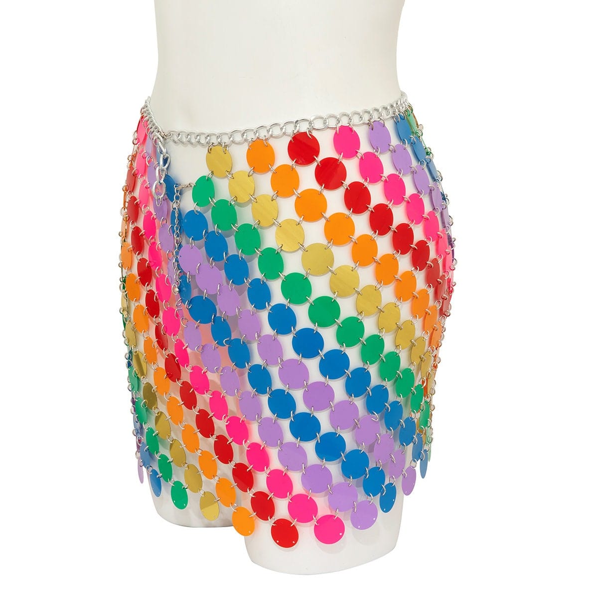 Handmade Rainbow Squamous Glitter Sequins Patchwork Strappy Nightclub Party Skirt
