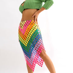 Handmade Rhombic Colorful Glitter Sequins Patchwork Strappy Nightclub Party Skirt