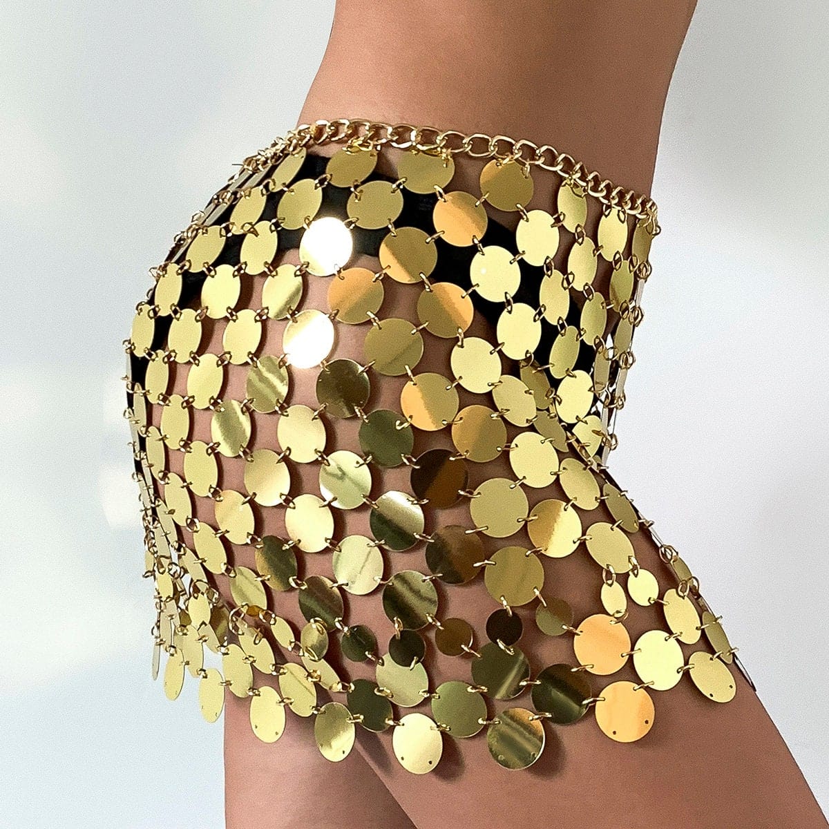 Handmade Squamous Glitter Sequins Patchwork Strappy Nightclub Party Skirt