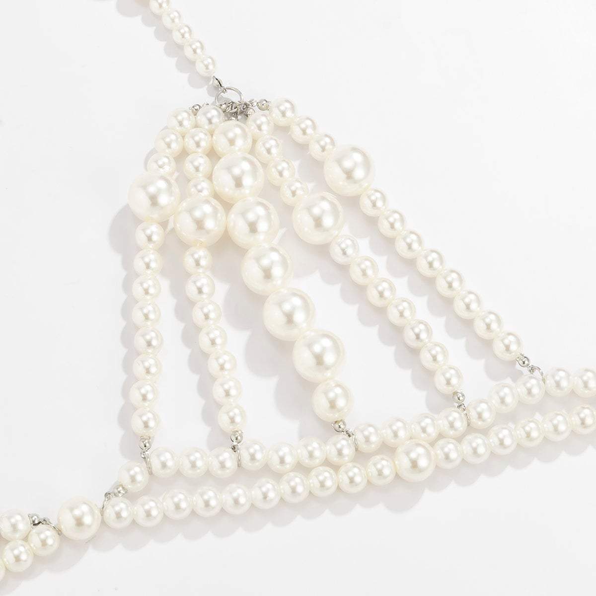 Hollow Beaded Pearl Backless Body Chain Bra