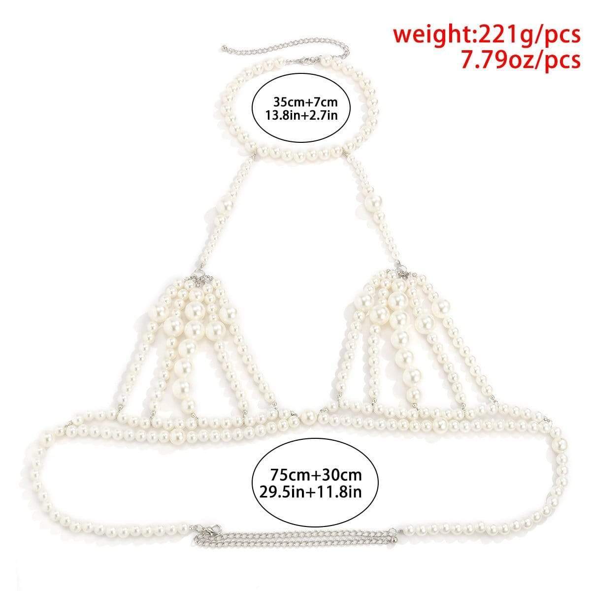 Hollow Beaded Pearl Backless Body Chain Bra