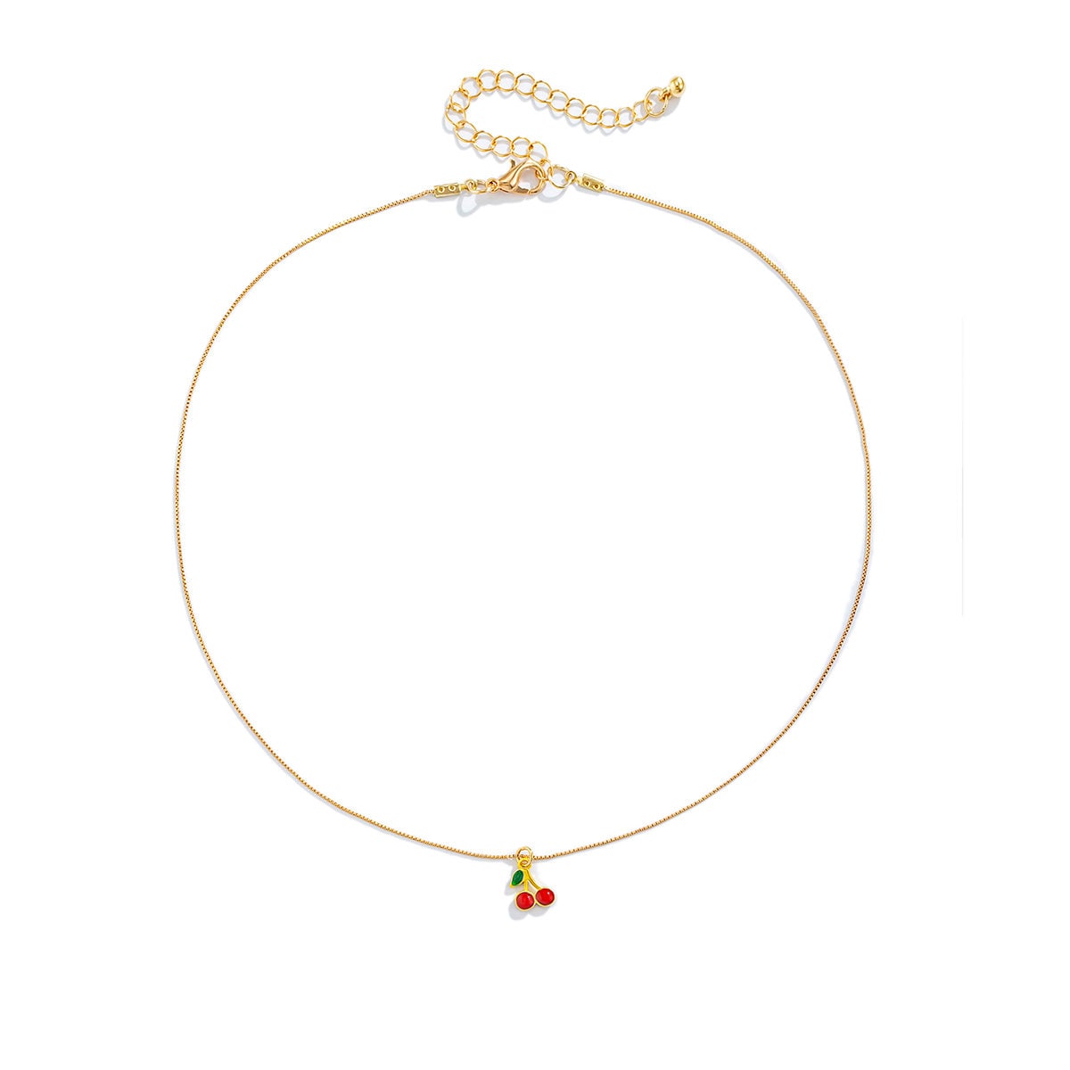 Dainty Enamel Cherry Pendant Box Chain Choker Necklace