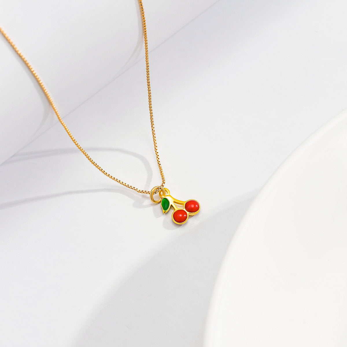 Dainty Enamel Cherry Pendant Box Chain Choker Necklace